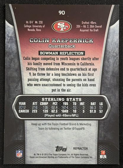 Colin Kaepernick 2013 Bowman Sterling Blue Refractors /99 49ers - Back