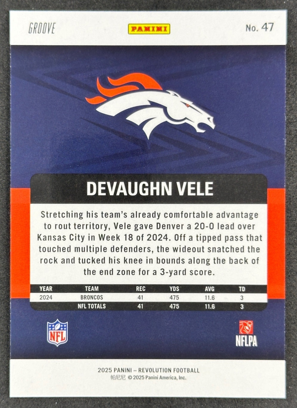 Devaughn Vele 2025 Revolution Groove Broncos Saints Sports Trading Cards