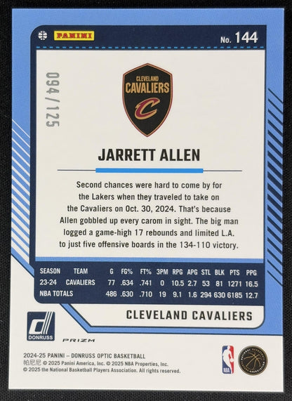 Jarrett Allen 2024 Panini Donruss Optic Bronze Velocity Prizm /125 Cavaliers back
