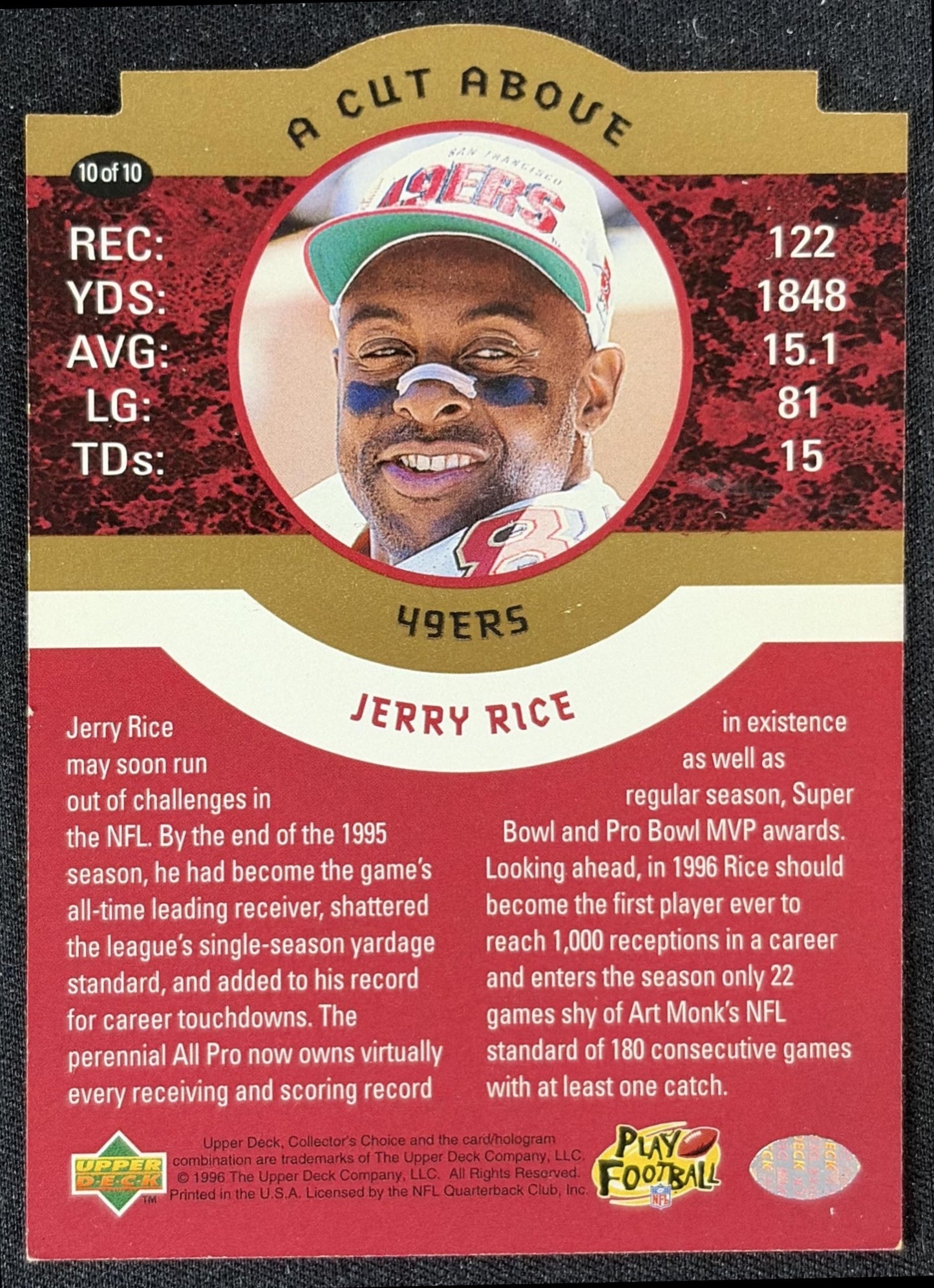 Jerry Rice 1996 Upper Deck Collector's Choice A Cut Above 49ers