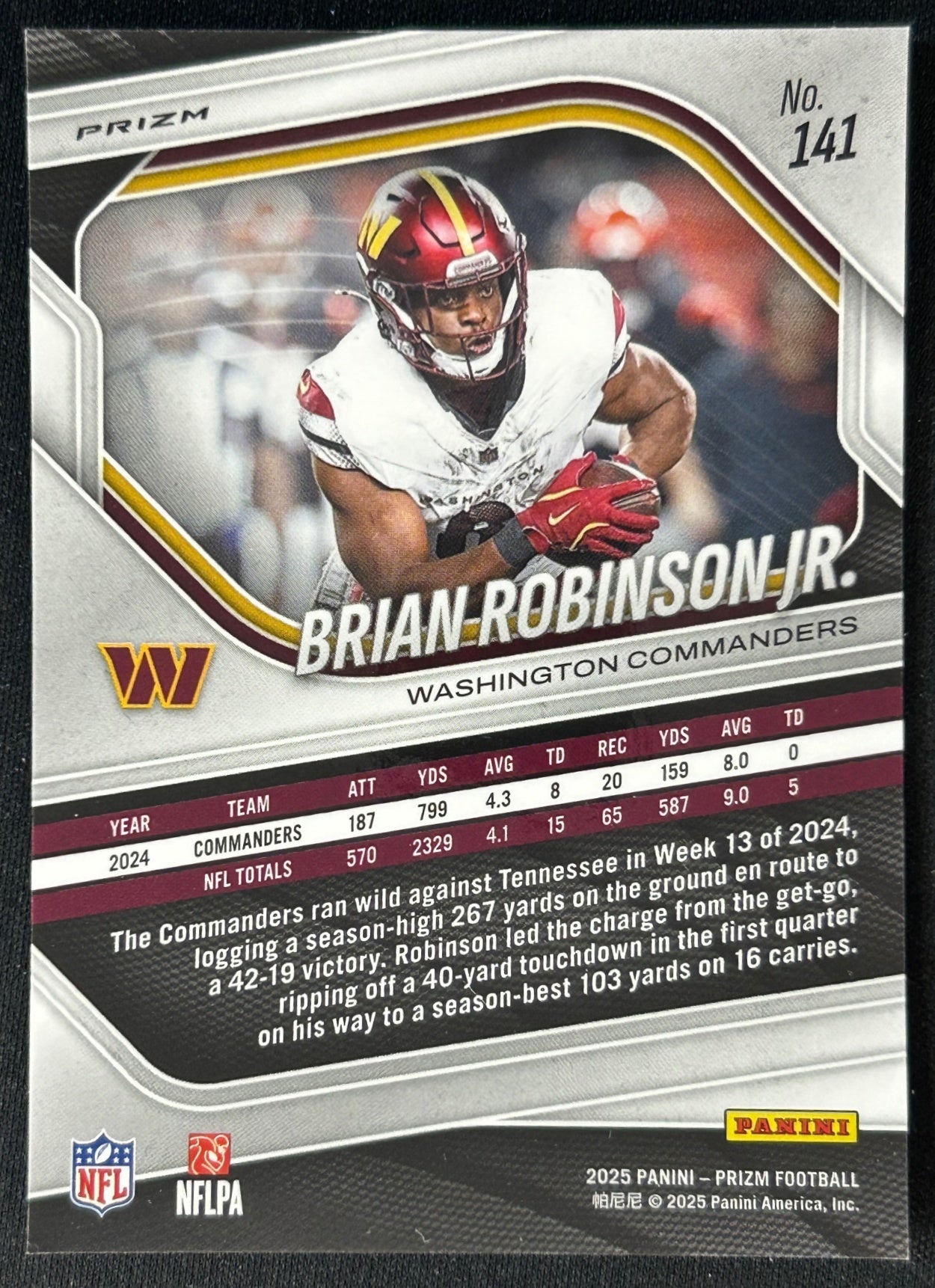 Brian Robinson Jr. 2025 Prizm Silver Commanders Sports Trading Cards