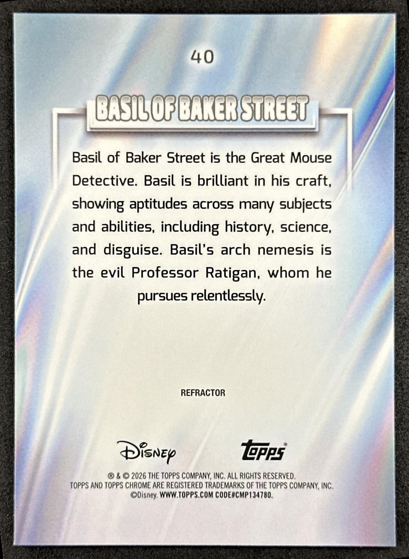 Basil of Baker Street 2026 Topps Chrome Disney Refractor The Great Mouse Detective Back