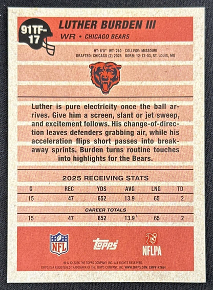 Luther Burden III 2026 Topps Flagship 1991 Bears