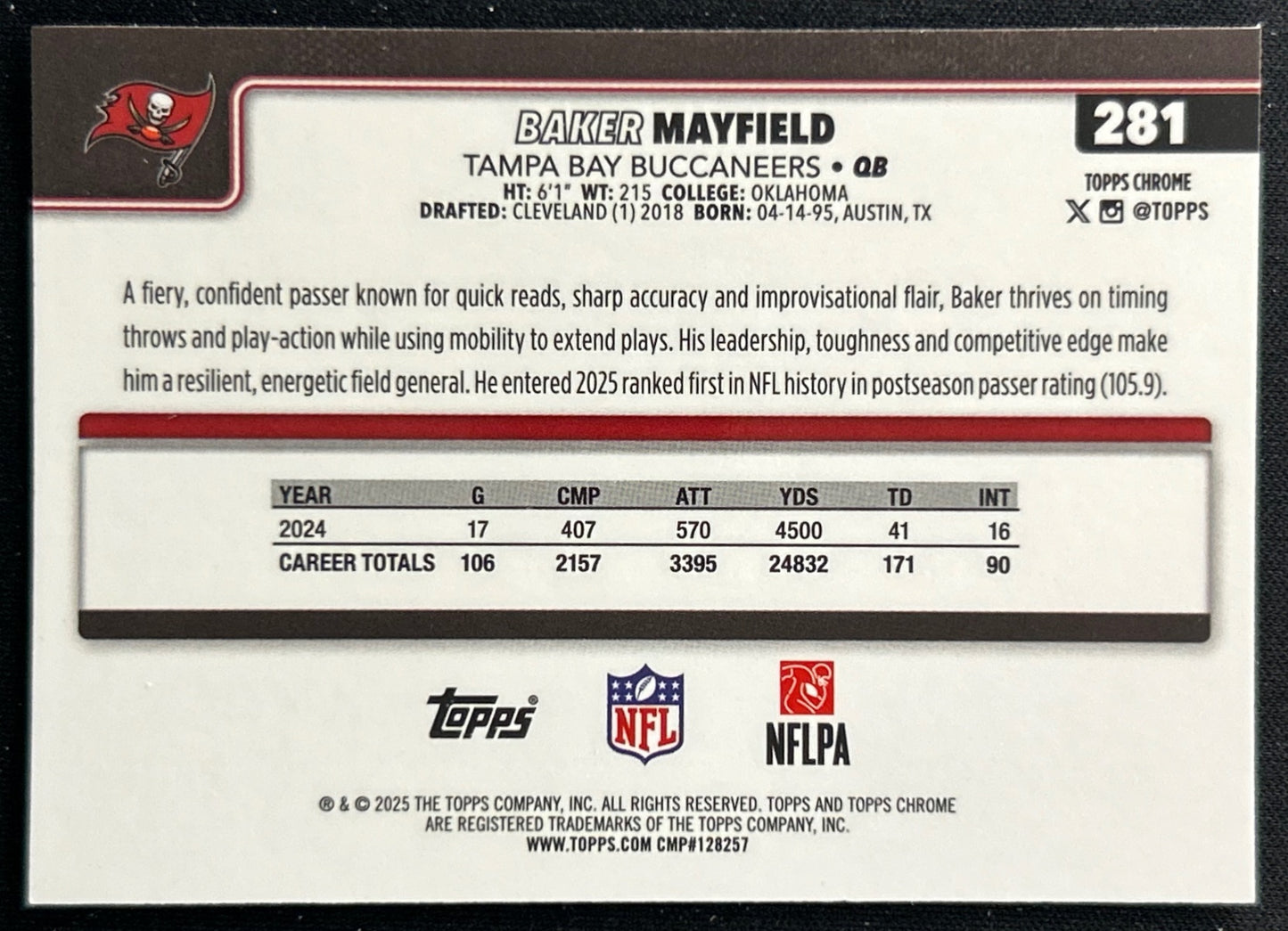 Baker Mayfield 2025 Topps Chrome Buccaneers Sports Trading Cards