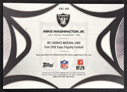 Mike Washington Jr. 2026 Topps NFL Rookie Material Raiders