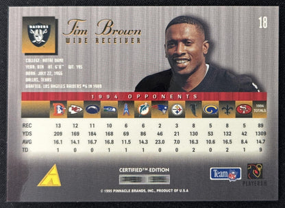 Tim Brown 1995 Pinnacle Select Certified Raiders Sports Trading Card