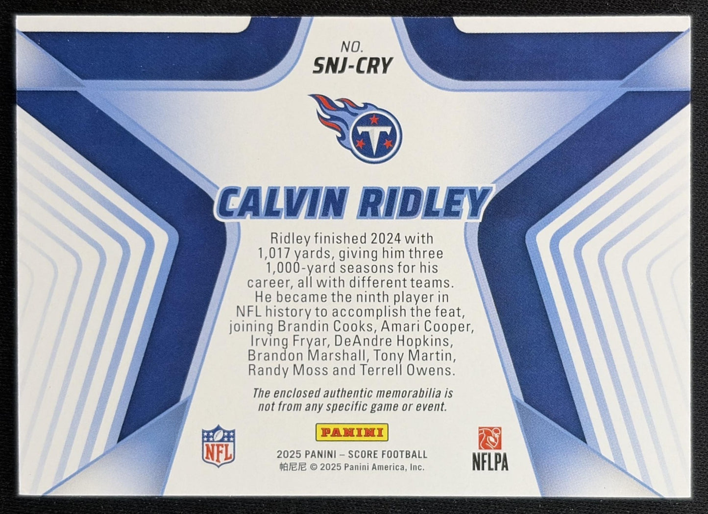 Calvin Ridley 2025 Panini Score Stars of the NFL Jersey Titans back