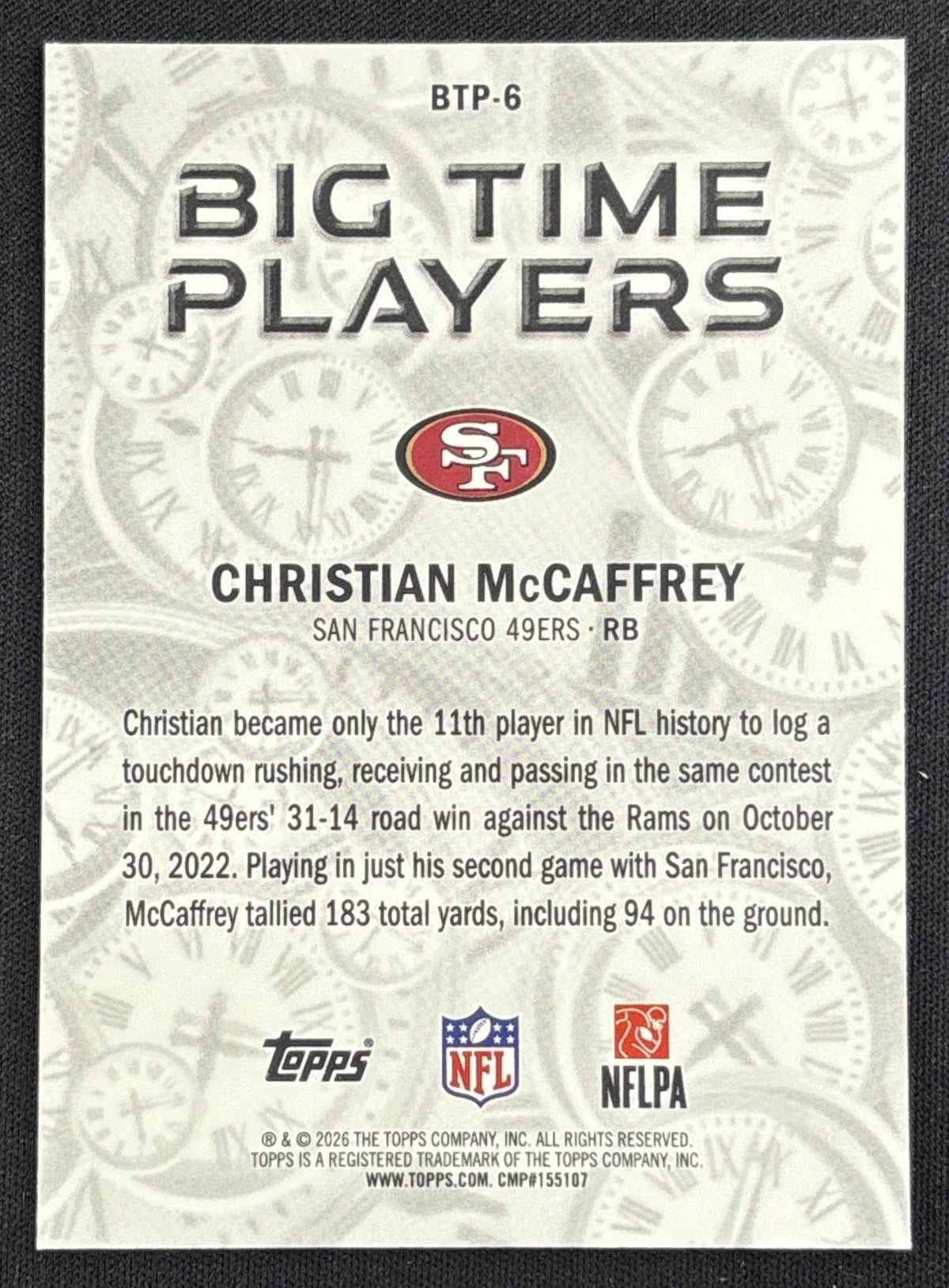 Christian McCaffrey 2026 Topps Big Time Players 49ers