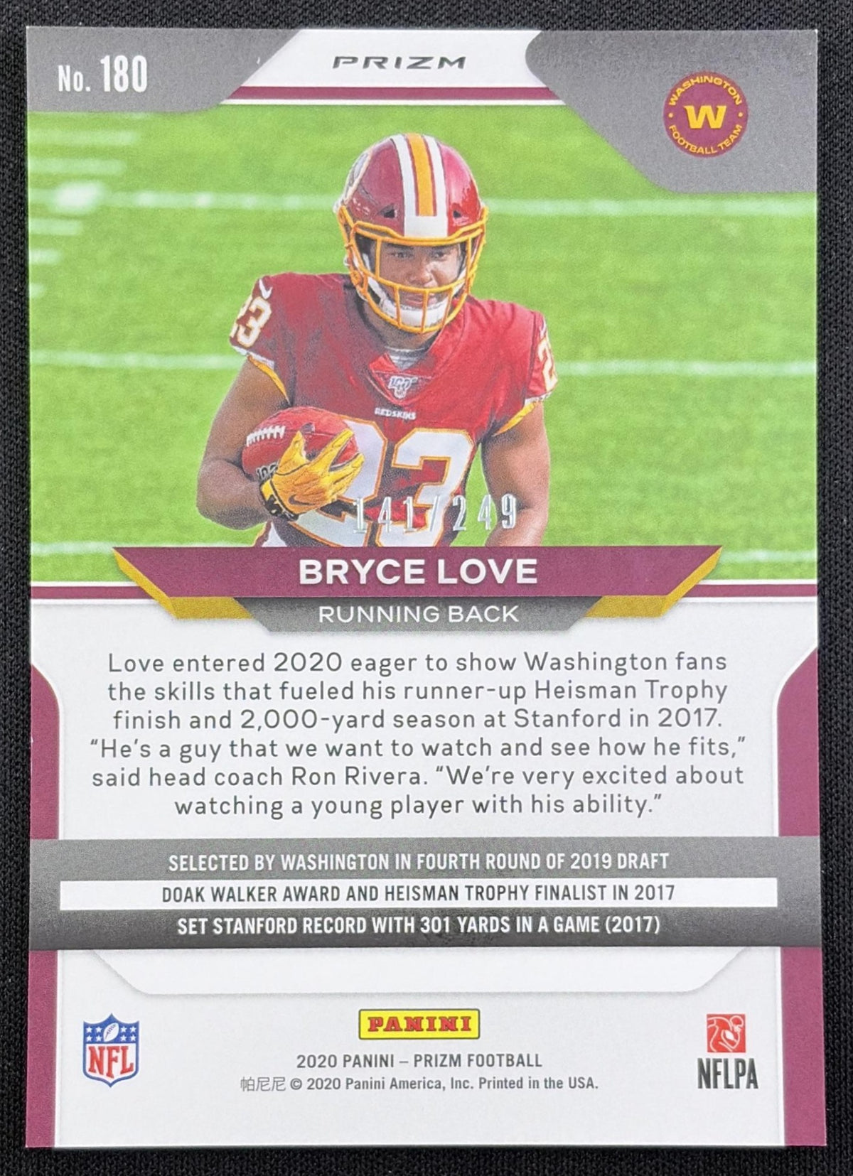 Bryce Love 2020 Panini Prizm Orange /249 Commanders