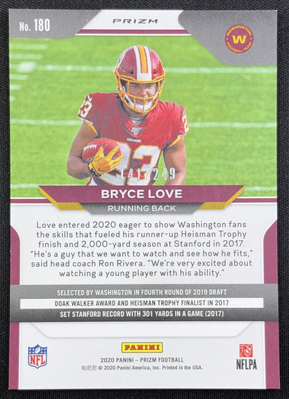Bryce Love 2020 Panini Prizm Orange /249 Commanders