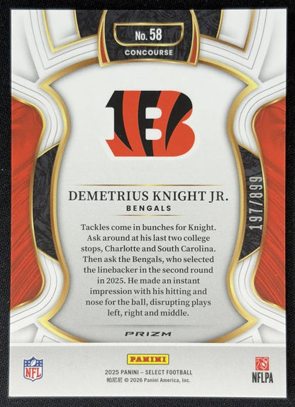 Demetrius Knight Jr. 2025 Select Concourse Copper Prizm Shock /899 Bengals Sports Trading Cards