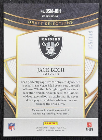 Jack Bech 2025 Panini Select Draft Selections Memorabilia Silver Prizm /149 Raiders Las Vegas Raiders back