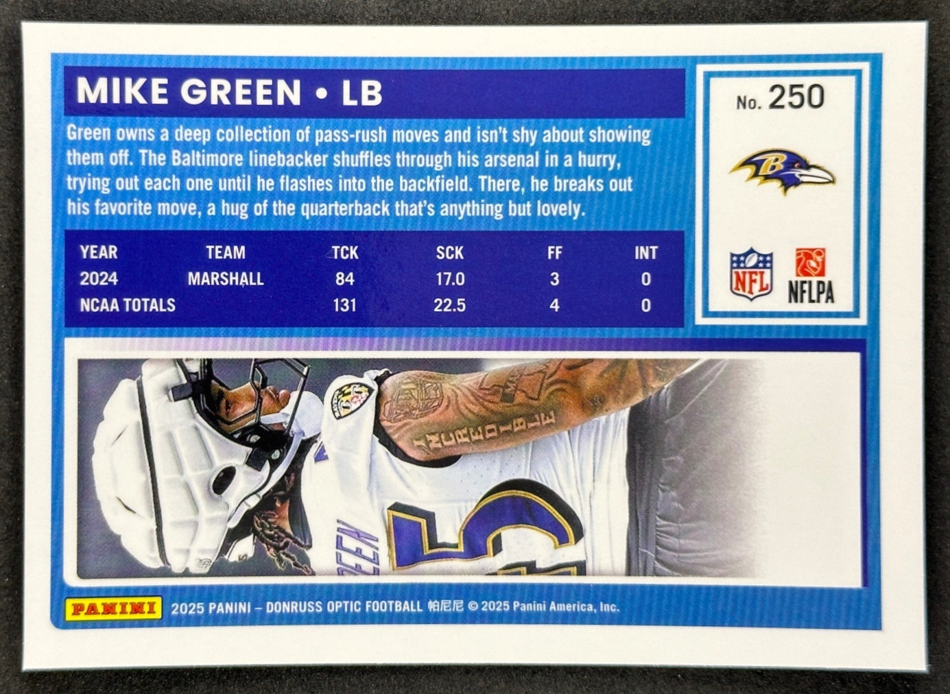 Mike Green 2025 Donruss Optic Rated Rookie Ravens Sports Trading Card
