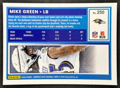 Mike Green 2025 Donruss Optic Rated Rookie Ravens Sports Trading Card