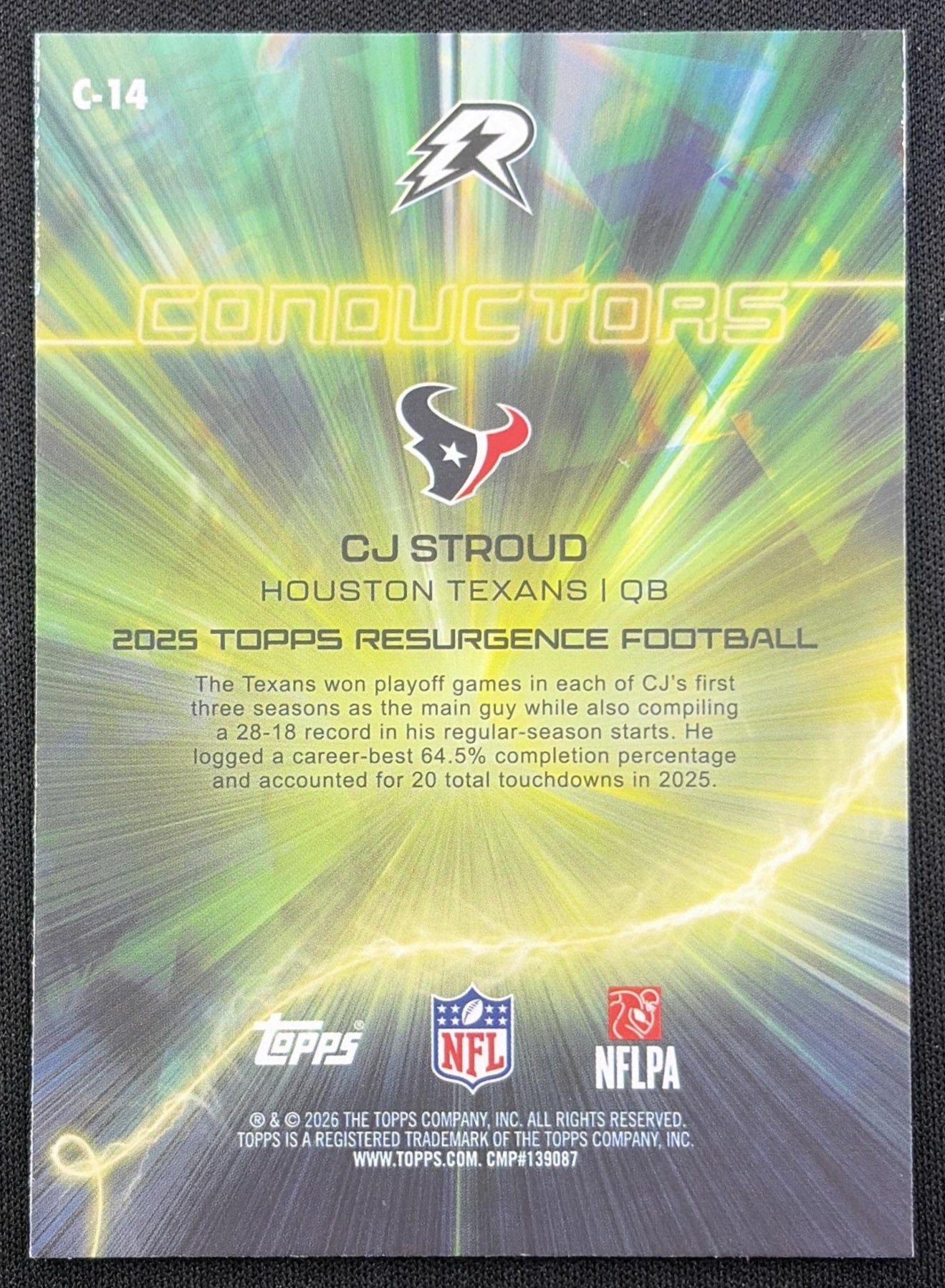 CJ Stroud 2025 Topps Resurgence Conductors White Surge Refractor /125 Texans Houston Texans