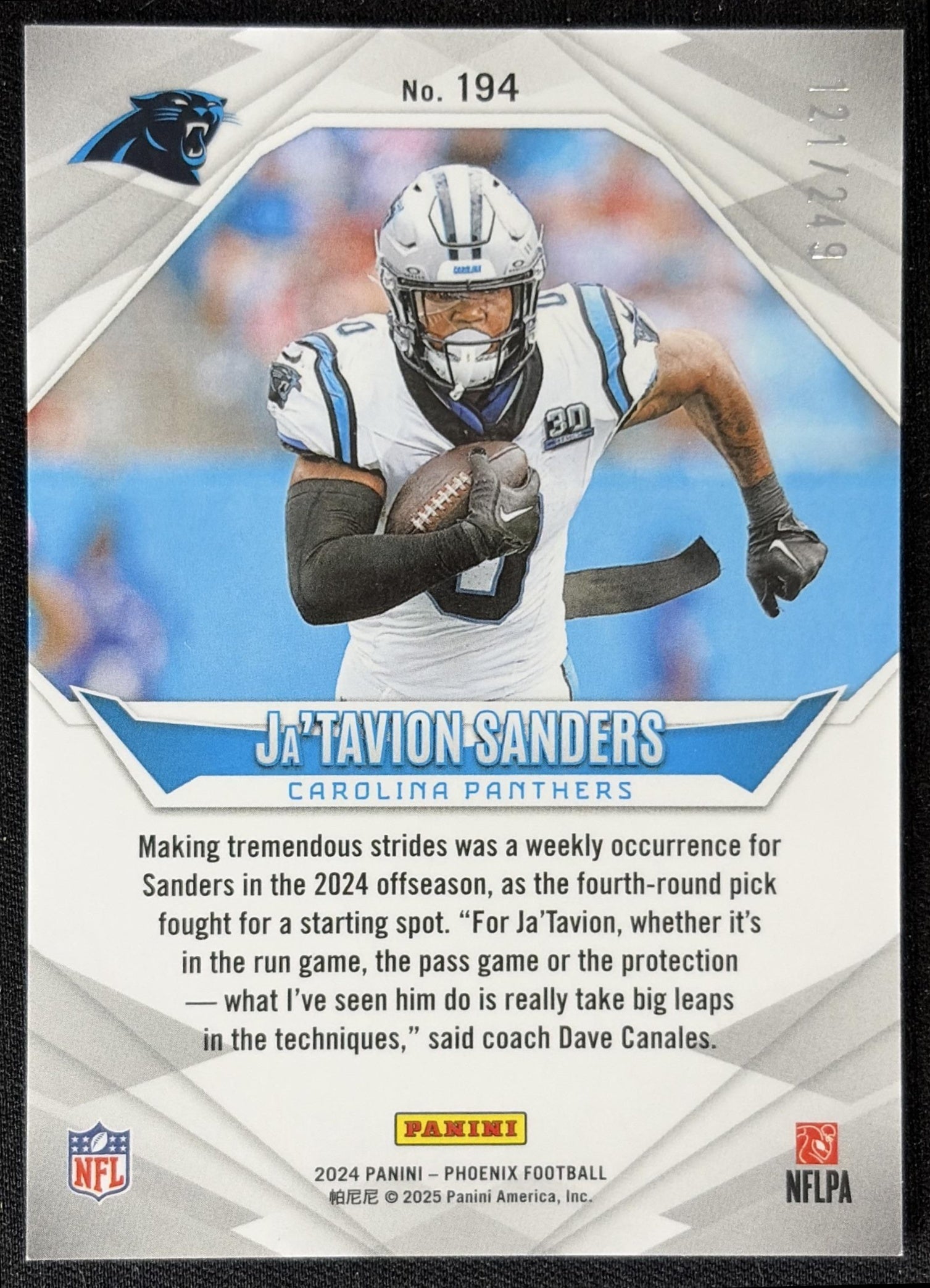 Ja'Tavion Sanders 2024 Panini Phoenix Blue Fade /249 Panthers