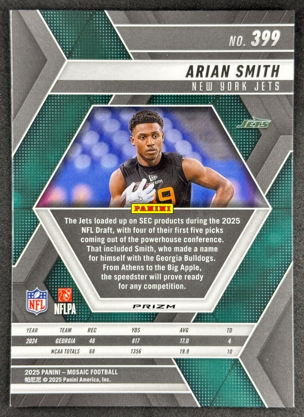 Arian Smith 2025 Mosaic Rookies Mosaic Prizm Jets Sports Trading Card
