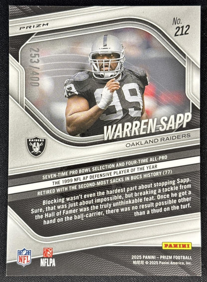 Warren Sapp 2025 Panini Prizm Pandora /400 Raiders back
