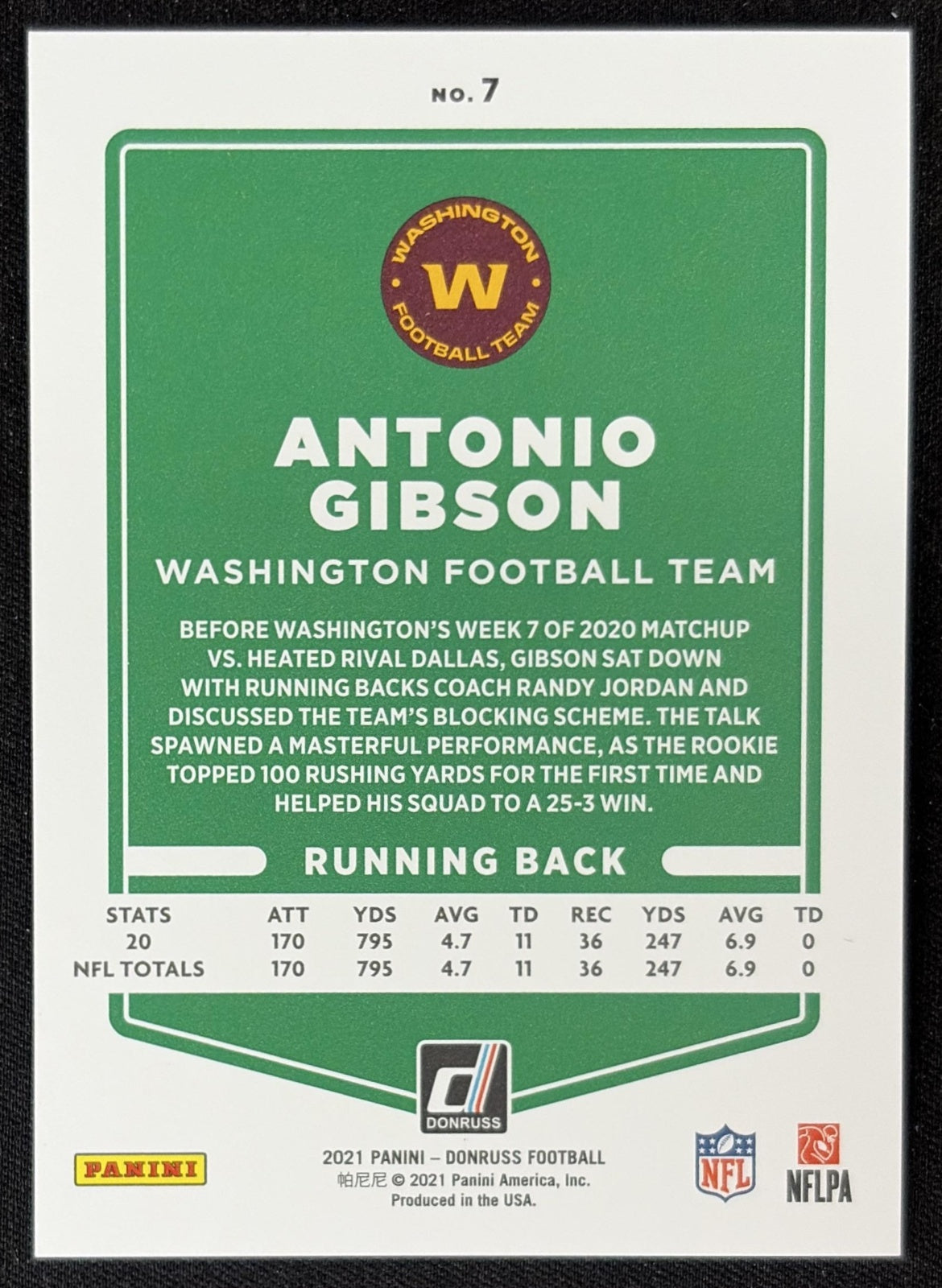 Antonio Gibson 2021 Panini Donruss Press Proof Premium Commanders Sports Trading Card