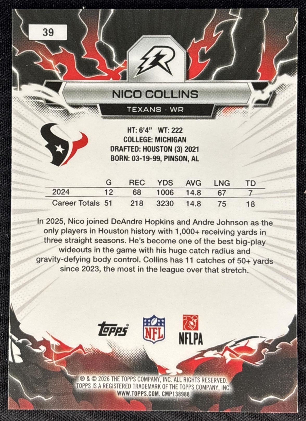 Nico Collins 2025 Topps Resurgence Texans Houston Texans back