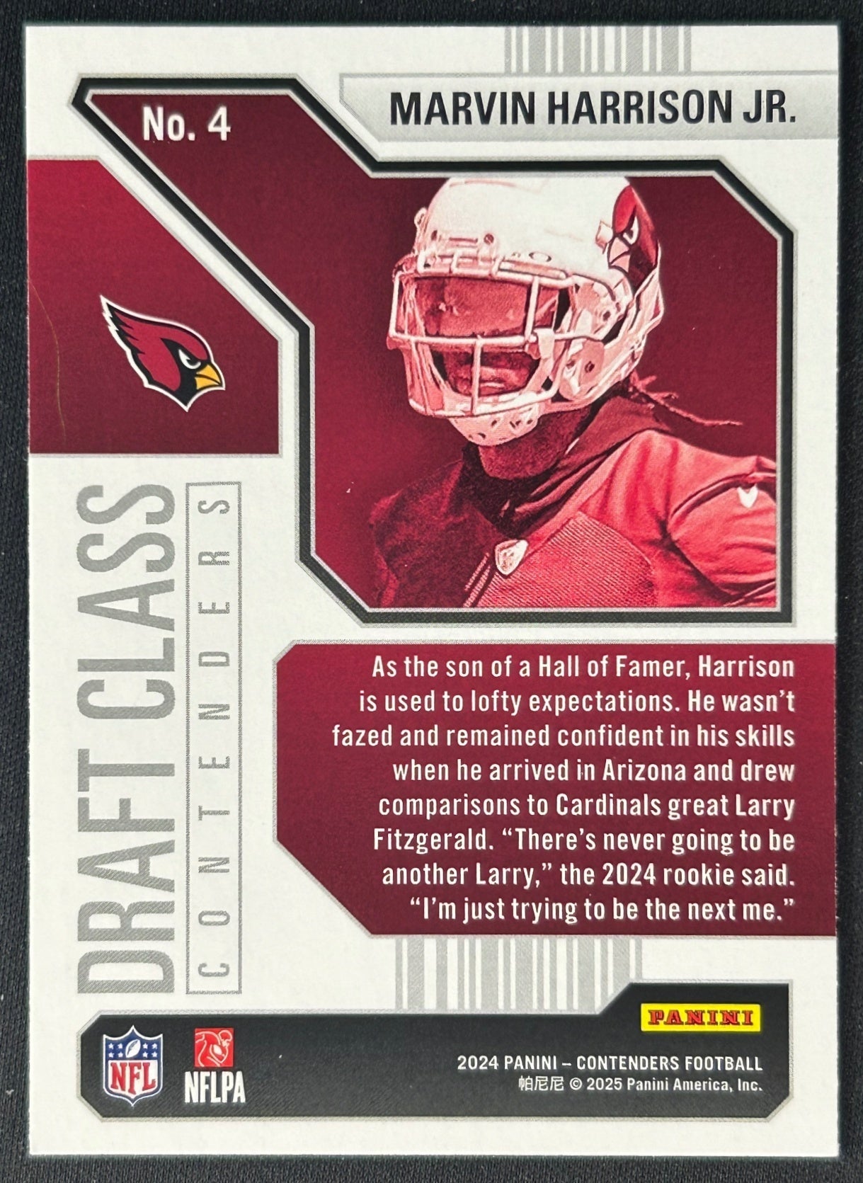 Marvin Harrison Jr. 2024 Contenders Draft Class Bronze Cardinals sports trading card back