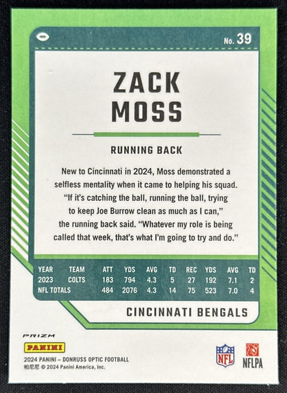 Zack Moss 2024 Panini Donruss Optic Stars Bengals back