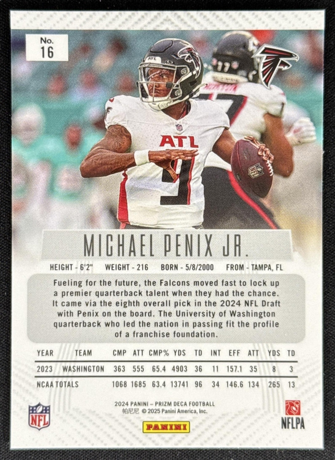 Michael Penix Jr. 2024 Panini Prizm Deca Falcons Sports Trading Card
