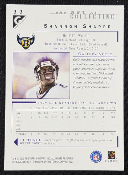 Shannon Sharpe 2000 Topps Gallery Ravens Sports Trading Card