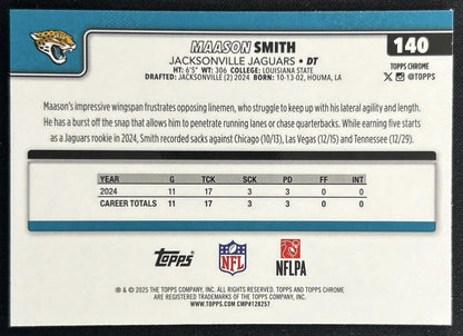 Maason Smith 2025 Topps Chrome Pink Wave Refractor /250 Jaguars