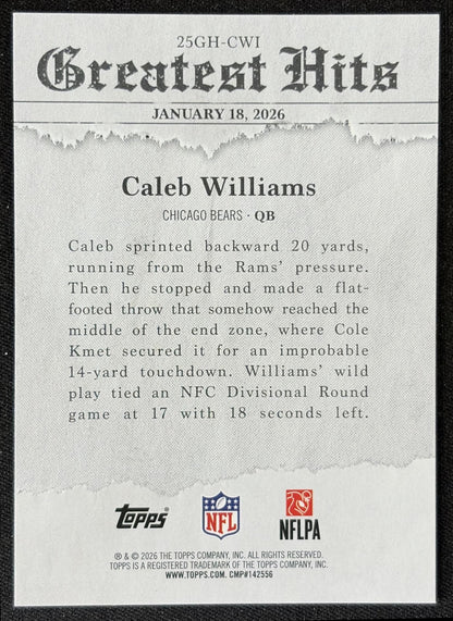 Caleb Williams 2026 Topps 2025 Greatest Hits Bears back