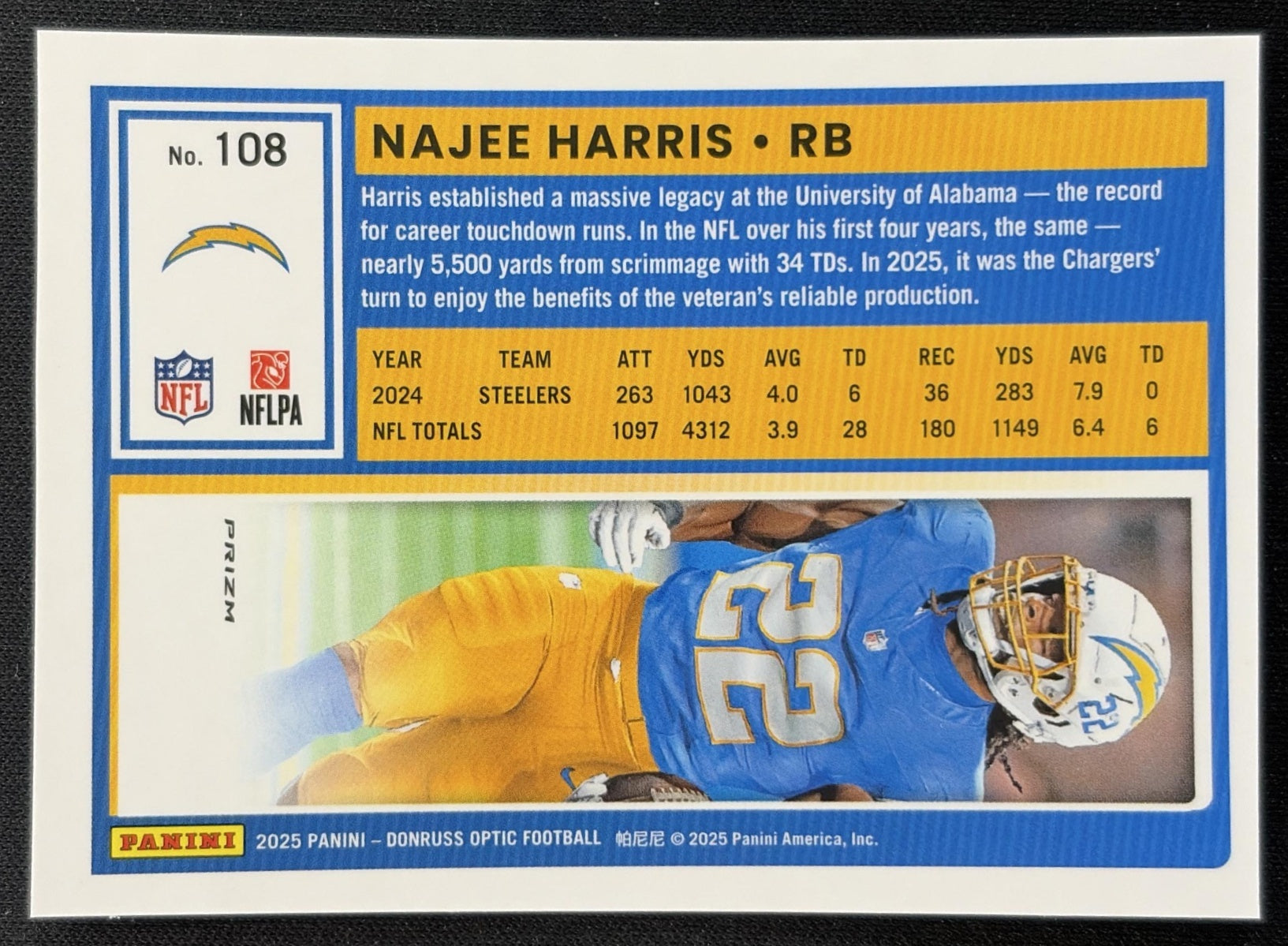 Najee Harris 2025 Panini Donruss Optic Stars Prizm Chargers Football