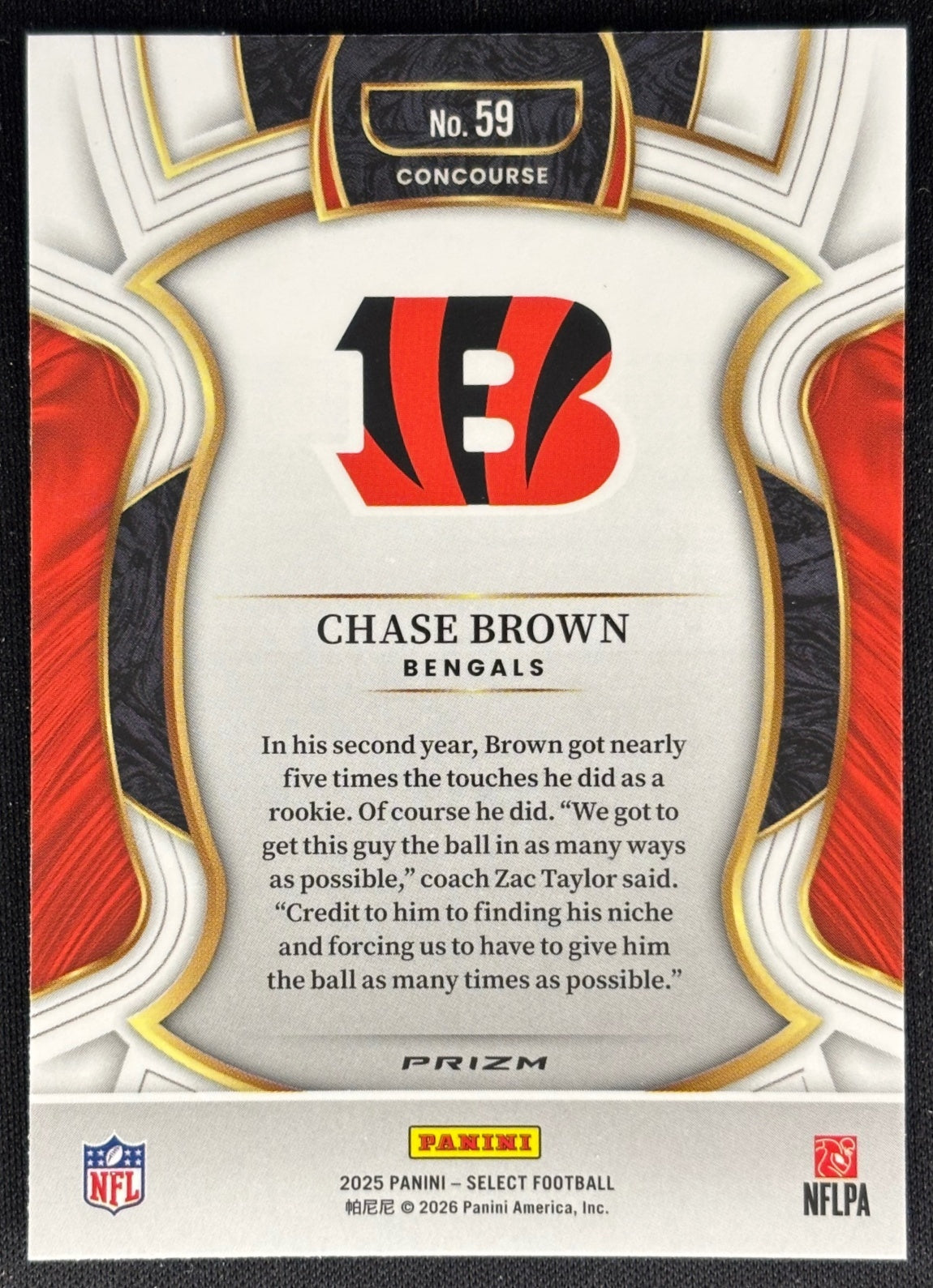 Chase Brown 2025 Select Concourse Silver Prizm Bengals Sports Trading Cards