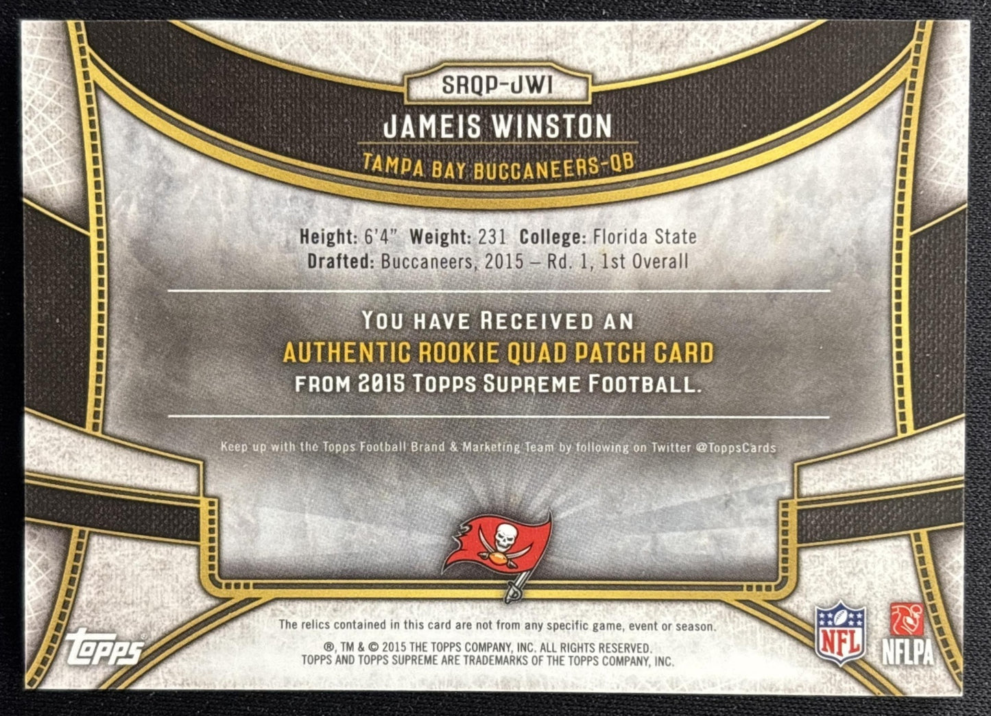 Jameis Winston 2015 Topps Supreme Rookie Quad Patches /50 Buccaneers Sports Trading Cards
