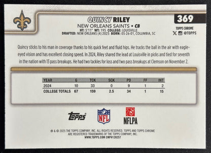 Quincy Riley 2025 Topps Chrome Rookie Pulsar Refractor Saints Sports Trading Cards