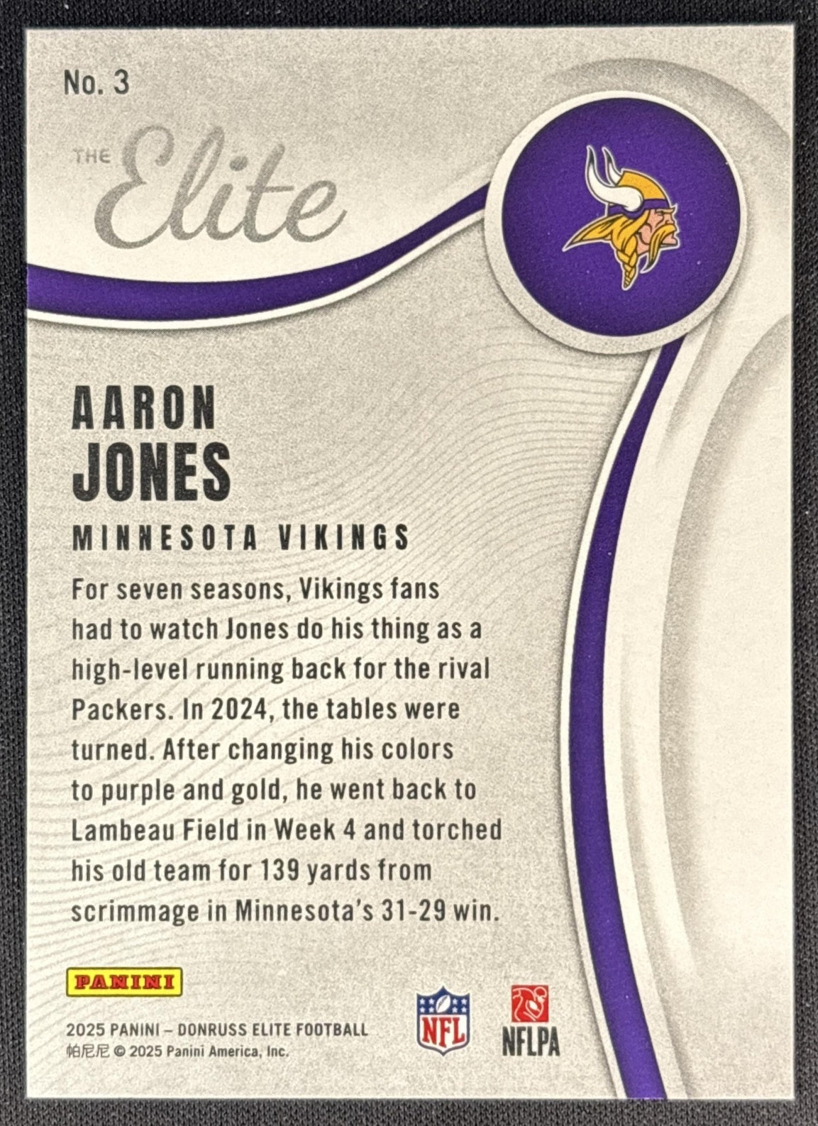 Aaron Jones 2025 Panini Donruss Elite The Green Vikings back