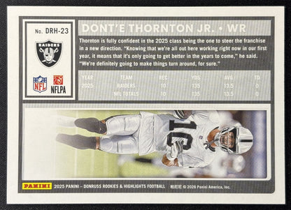 Dont'e Thornton Jr 2025 Panini Donruss Rookies & Highlights Raiders Sports Trading Cards
