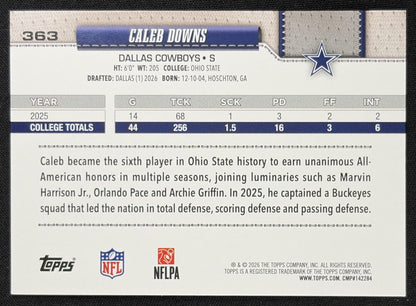 Caleb Downs 2026 Topps Holo Foil Cowboys