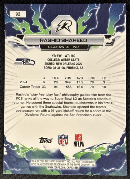 Rashid Shaheed 2025 Topps Resurgence Seahawks Seattle Seahawks back