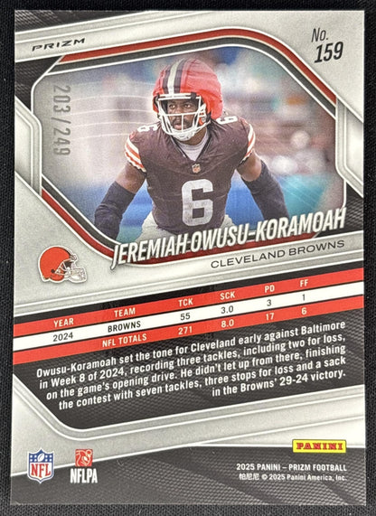 Jeremiah Owusu-Koramoah 2025 Panini Prizm Orange /249 Browns back