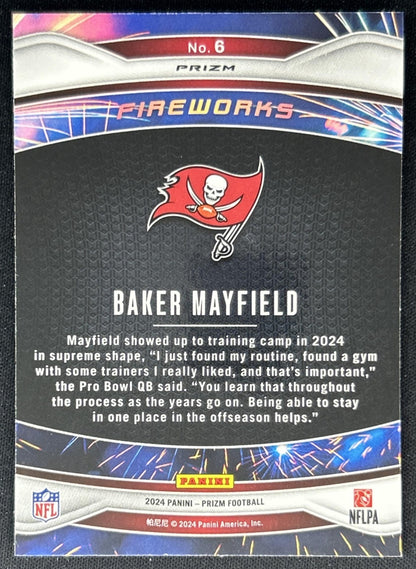 Baker Mayfield 2024 Panini Prizm Fireworks No Huddle Buccaneers