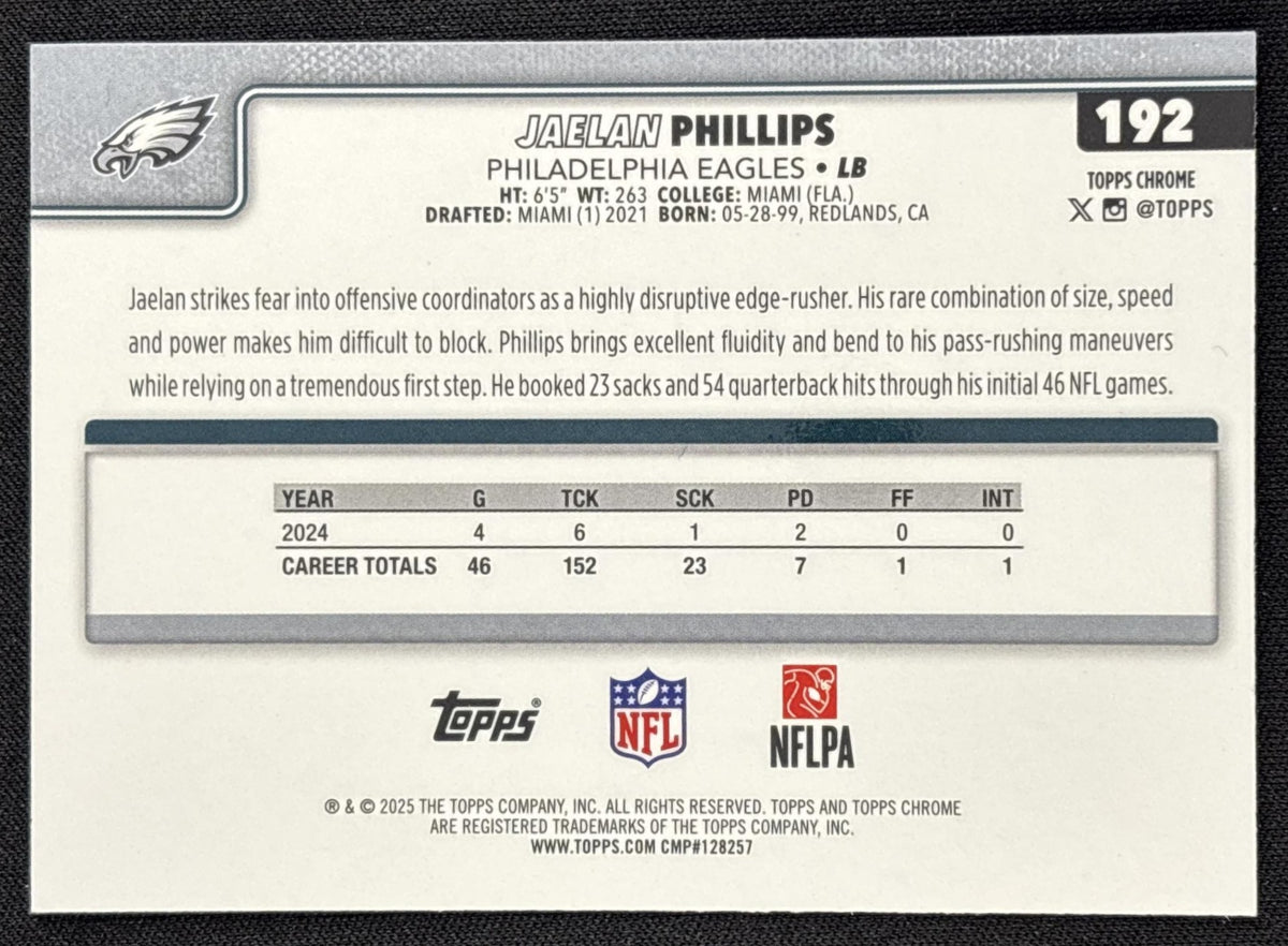 Jaelan Phillips 2025 Topps Chrome Blue Refractor /150 Eagles