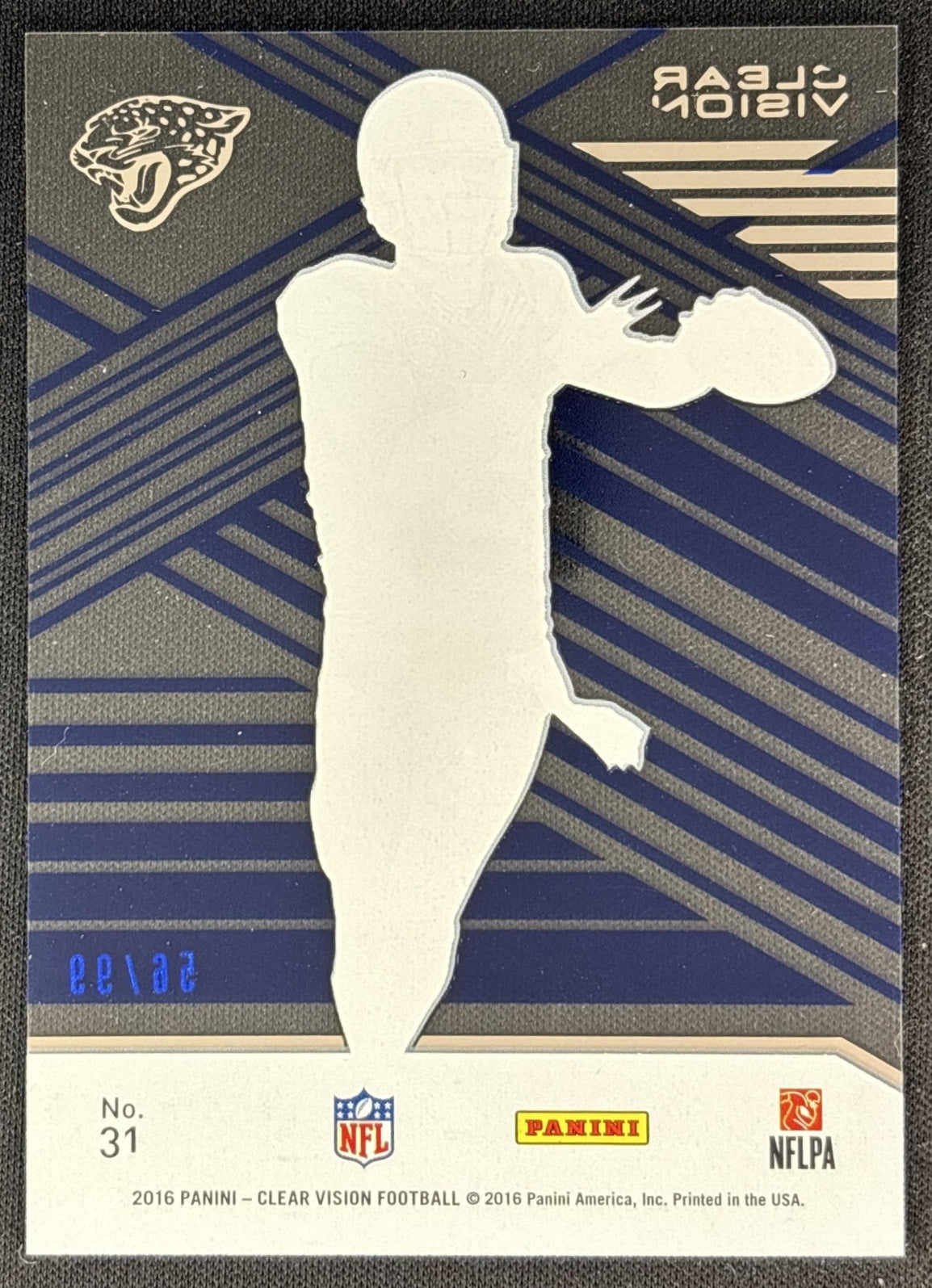 Blake Bortles 2016 Panini Clear Vision Blue /99 Jaguars back