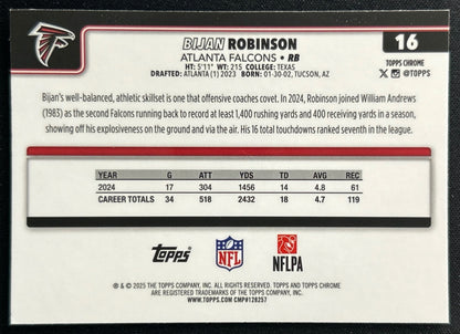 Bijan Robinson 2025 Topps Chrome Falcons Sports Trading Cards
