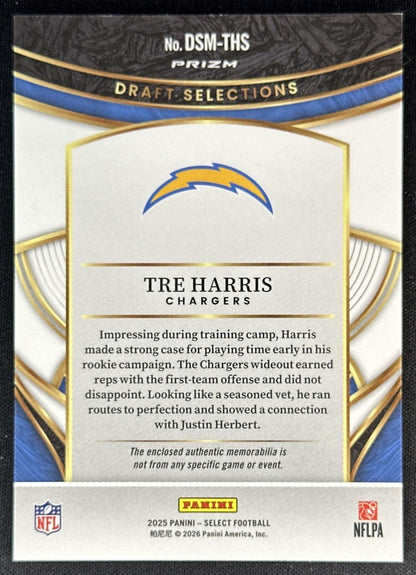 Tre Harris 2025 Panini Select Draft Selections Memorabilia Blue Prizm Chargers Sports Trading Cards