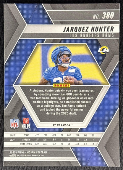 Jarquez Hunter 2025 Panini Mosaic Rookies Reactive Blue Prizm Rams Sports Trading Cards