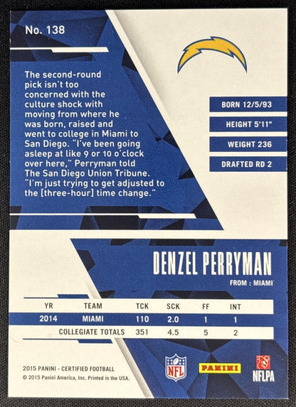 Denzel Perryman 2015 Panini Certified /999 Sports Trading Cards