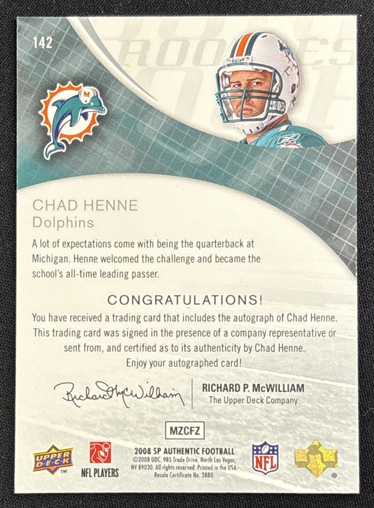 Chad Henne 2008 SP Authentic Retail Dolphins