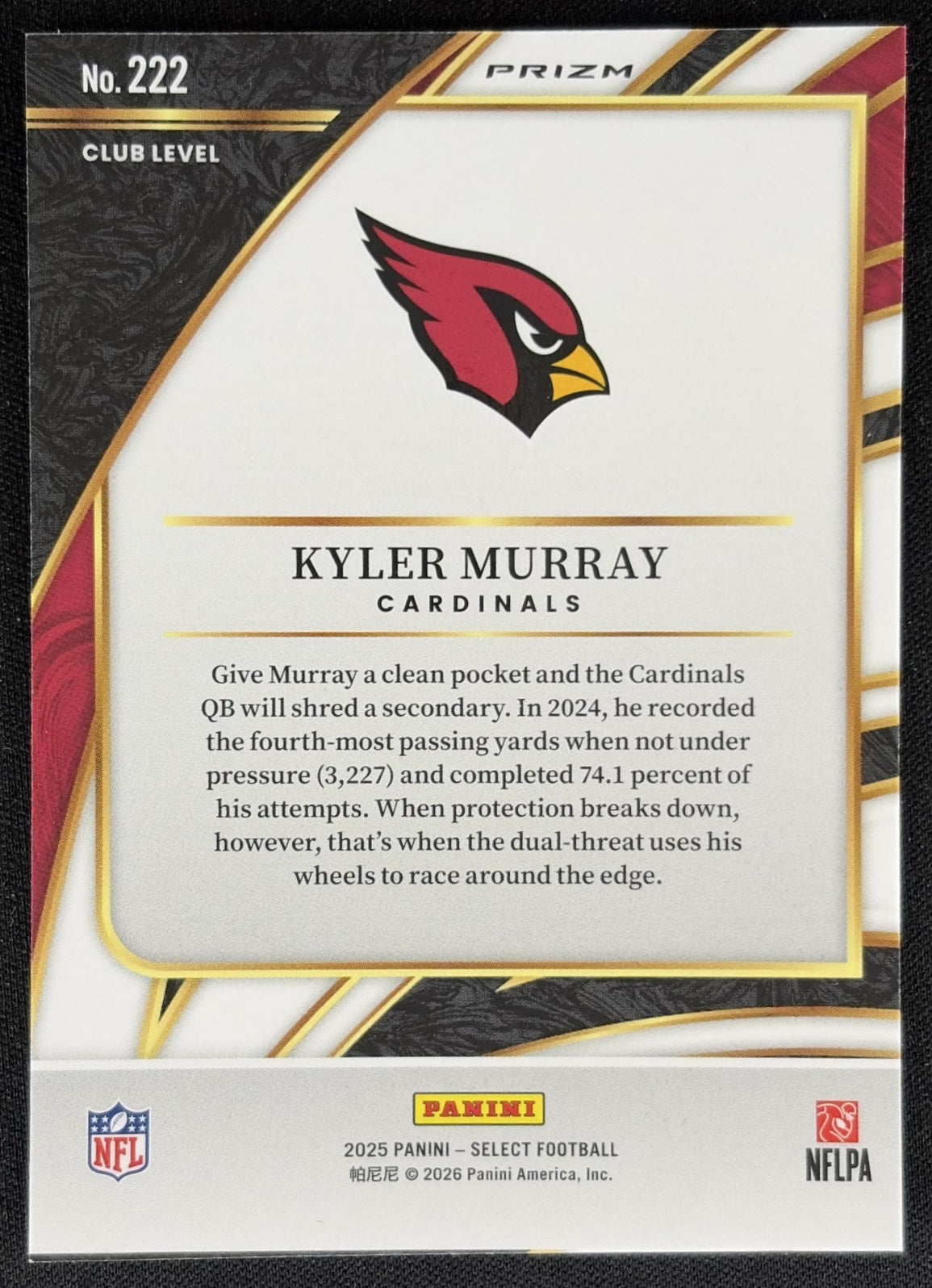 Kyler Murray 2025 Panini Select Club Level Silver Prizm Cardinals