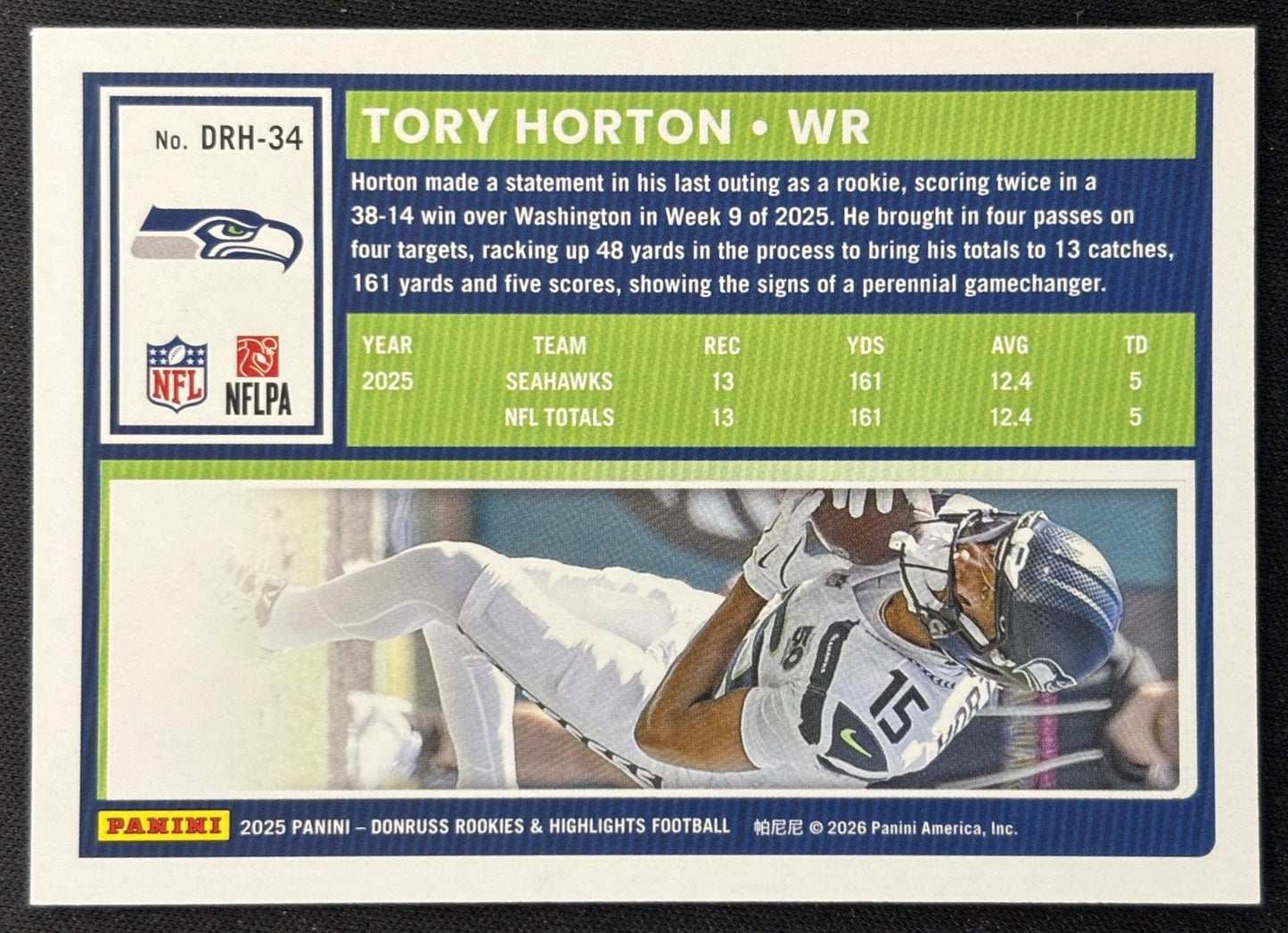 Tory Horton 2025 Panini Donruss Rookies & Highlights Seahawks Sports Trading Cards