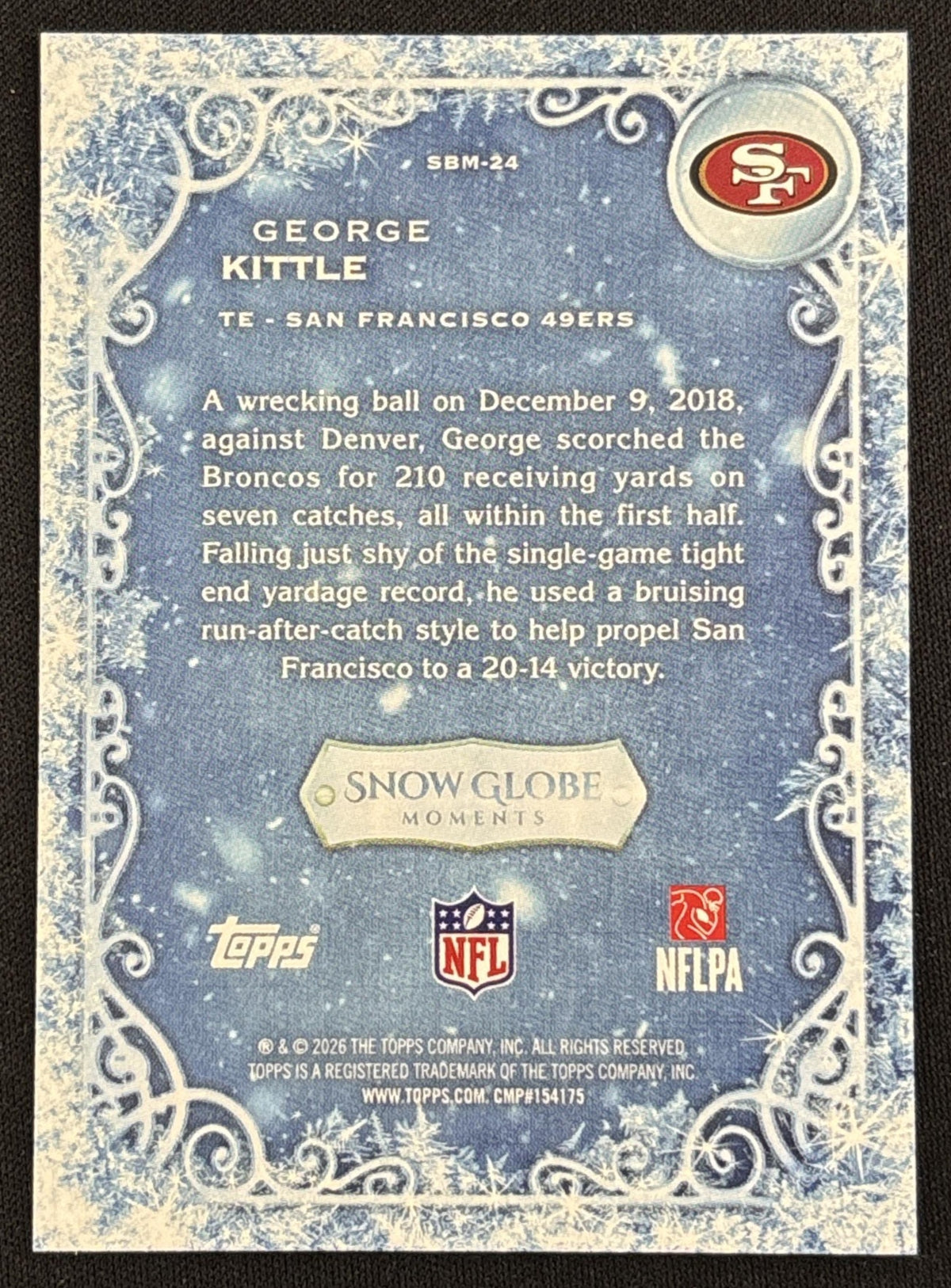 George Kittle 2026 Topps Holiday Snow Globe Moments 49ers Sports Trading Card